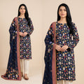 Premium Slub Dorya Printed 3-Piece Unstitched Suit with Matching Printed Dupatta & Plain Dyed Trouser
