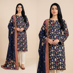 Premium Slub Dorya Printed 3-Piece Unstitched Suit with Matching Printed Dupatta & Plain Dyed Trouser