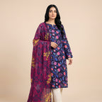 Premium Slub Dorya Printed 3-Piece Unstitched Suit with Matching Printed Dupatta & Plain Dyed Trouser