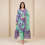 Premium 3 Piece Slub Dorya Printed Shirt with Matching Dupatta & Plain Dyed Trouser