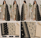 Luxury 3-Piece Slub Dorya Printed Suit | Matching Dupatta & Plain Dyed Trouser