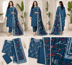 Luxury 3-Piece Slub Dorya Printed Suit | Matching Dupatta & Plain Dyed Trouser