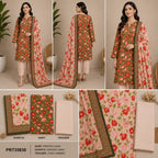 Luxury 3-Piece Slub Dorya Printed Suit | Matching Dupatta & Plain Dyed Trouser